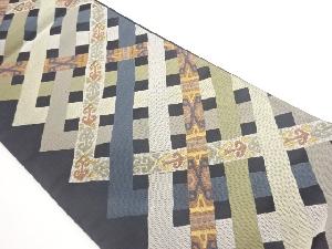 斜線に幾何学模様織出し袋帯